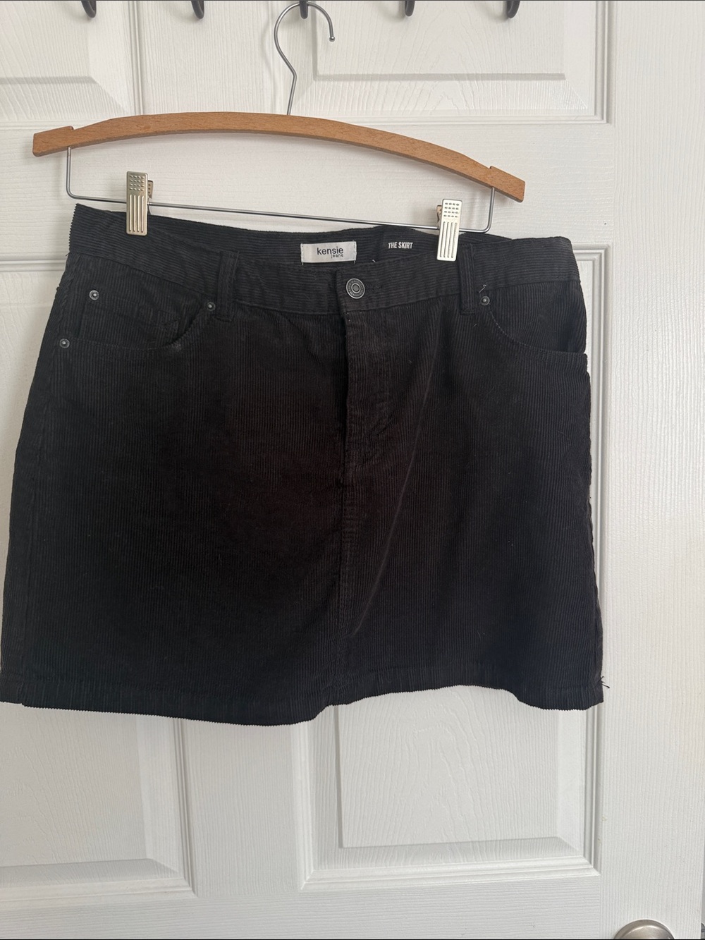 Kensie Black Corduroy Button-Front Mini Skirt